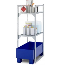 Regał z kratownicami na małe pojemniki typ 120 z wanną wychwytową