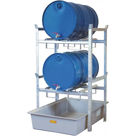 Regał na beczki typ 400 z 2 wspornikami na beczki o pojemności 1 x 200 l lub 2 x 60 l